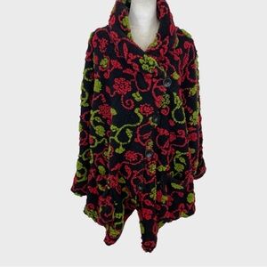 Vintage Y2K Black Red Green Embroidered Floral Wool Jacket
